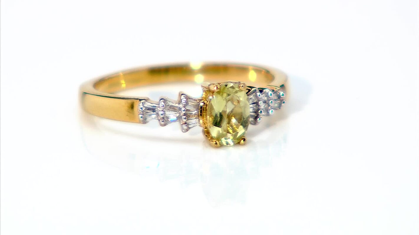Yellow Apatite, Diamond Ring in 18K Vermeil YG Over Sterling Silver (Size 10.0) 0.60 ctw