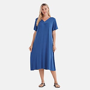 TAMSY Turquoise Solid Knit Summer House Dress with Sleeves - One Size Fits Most