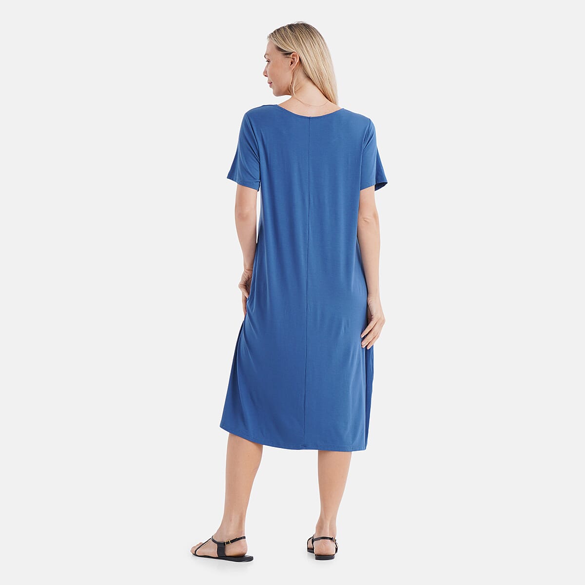 TAMSY Turquoise Solid Knit Summer House Dress with Sleeves - One Size Fits Most image number 1