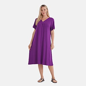 TAMSY Eggplant Solid Knit Summer House Dress with Sleeves - One Size Fits Most