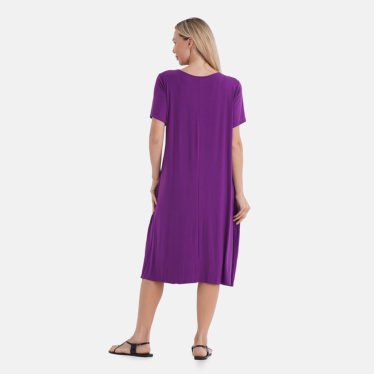 TAMSY Eggplant Solid Knit Summer House Dress with Sleeves - One Size Fits Most image number 1
