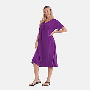 TAMSY Eggplant Solid Knit Summer House Dress with Sleeves - One Size Fits Most
