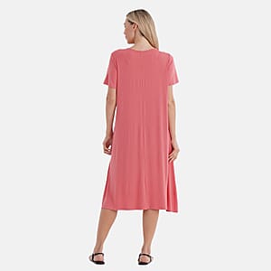 TAMSY Coral Solid Knit Summer House Dress with Sleeves - One Size Fits Most