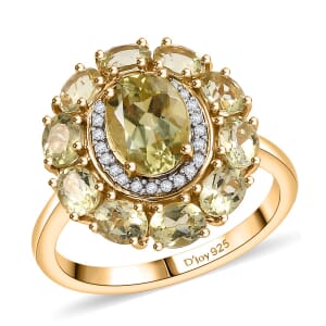 D'Joy Madagascar Yellow Apatite and White Zircon 3.40 ctw Floral Ring in 18K Vermeil Yellow Gold Over Sterling Silver (Size 10.0)