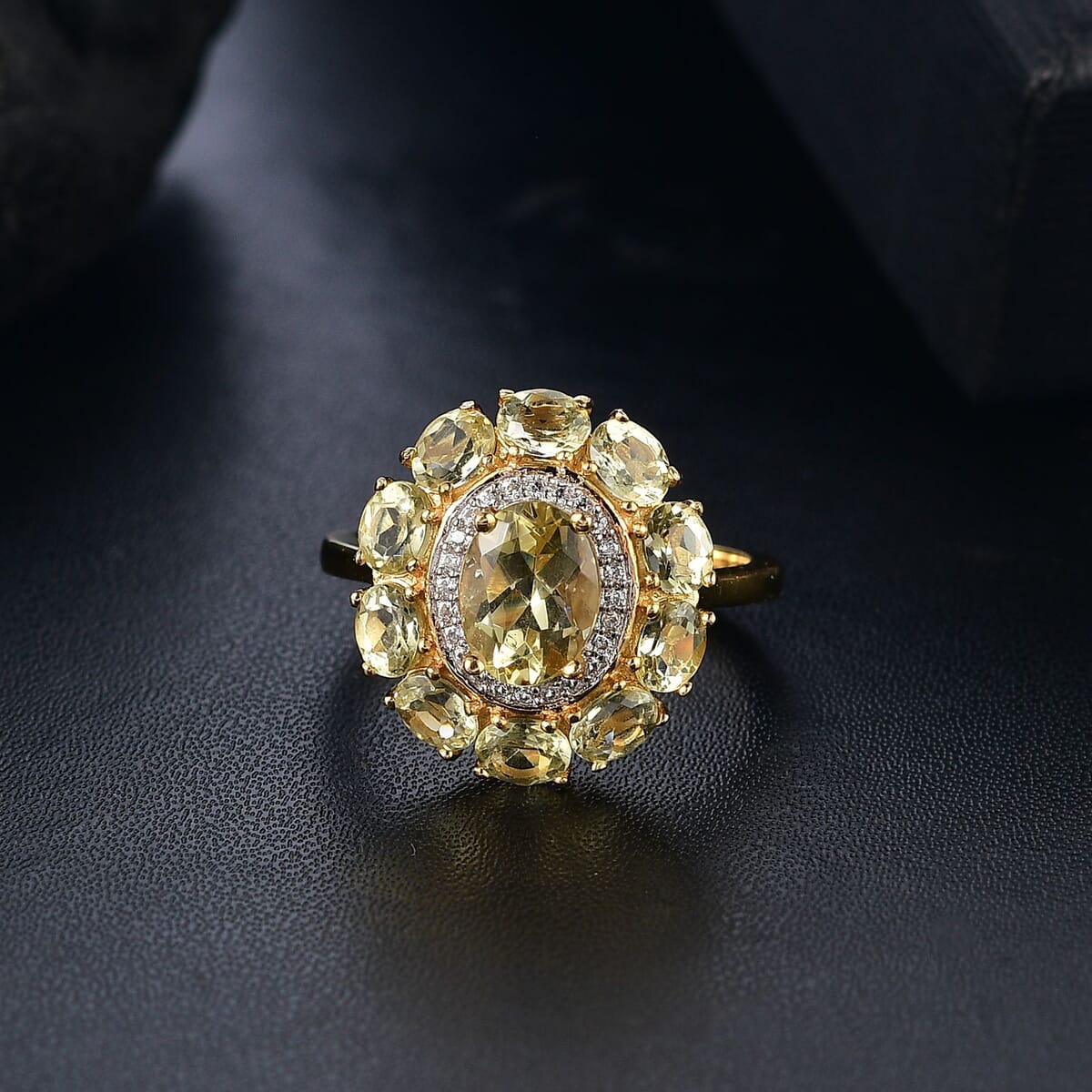 D'Joy Madagascar Yellow Apatite and White Zircon 3.40 ctw Floral Ring in 18K Vermeil Yellow Gold Over Sterling Silver (Size 10.0) image number 1