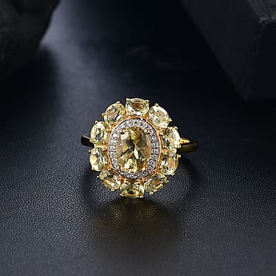 D'Joy Madagascar Yellow Apatite and White Zircon 3.40 ctw Floral Ring in 18K Vermeil Yellow Gold Over Sterling Silver (Size 10.0)