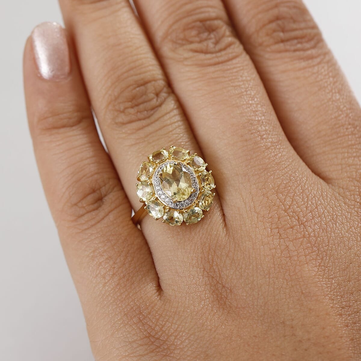 D'Joy Madagascar Yellow Apatite and White Zircon 3.40 ctw Floral Ring in 18K Vermeil Yellow Gold Over Sterling Silver (Size 10.0) image number 2