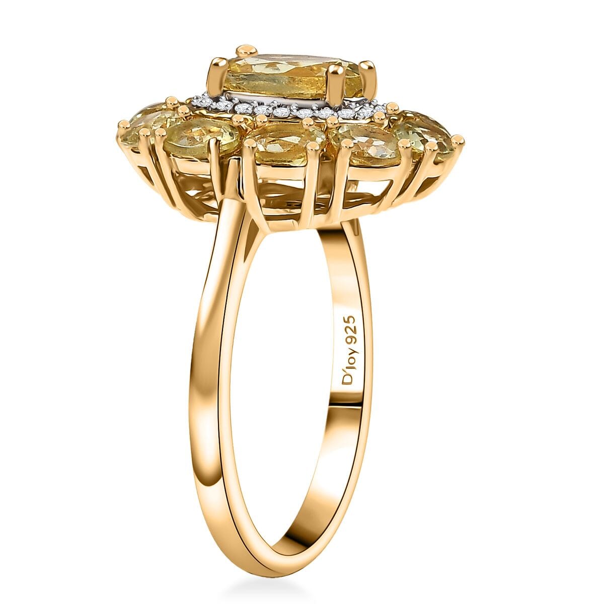 D'Joy Madagascar Yellow Apatite and White Zircon 3.40 ctw Floral Ring in 18K Vermeil Yellow Gold Over Sterling Silver (Size 10.0) image number 3
