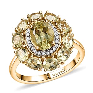 D'Joy Madagascar Yellow Apatite and White Zircon 3.40 ctw Floral Ring in 18K Vermeil Yellow Gold Over Sterling Silver (Size 8.0)