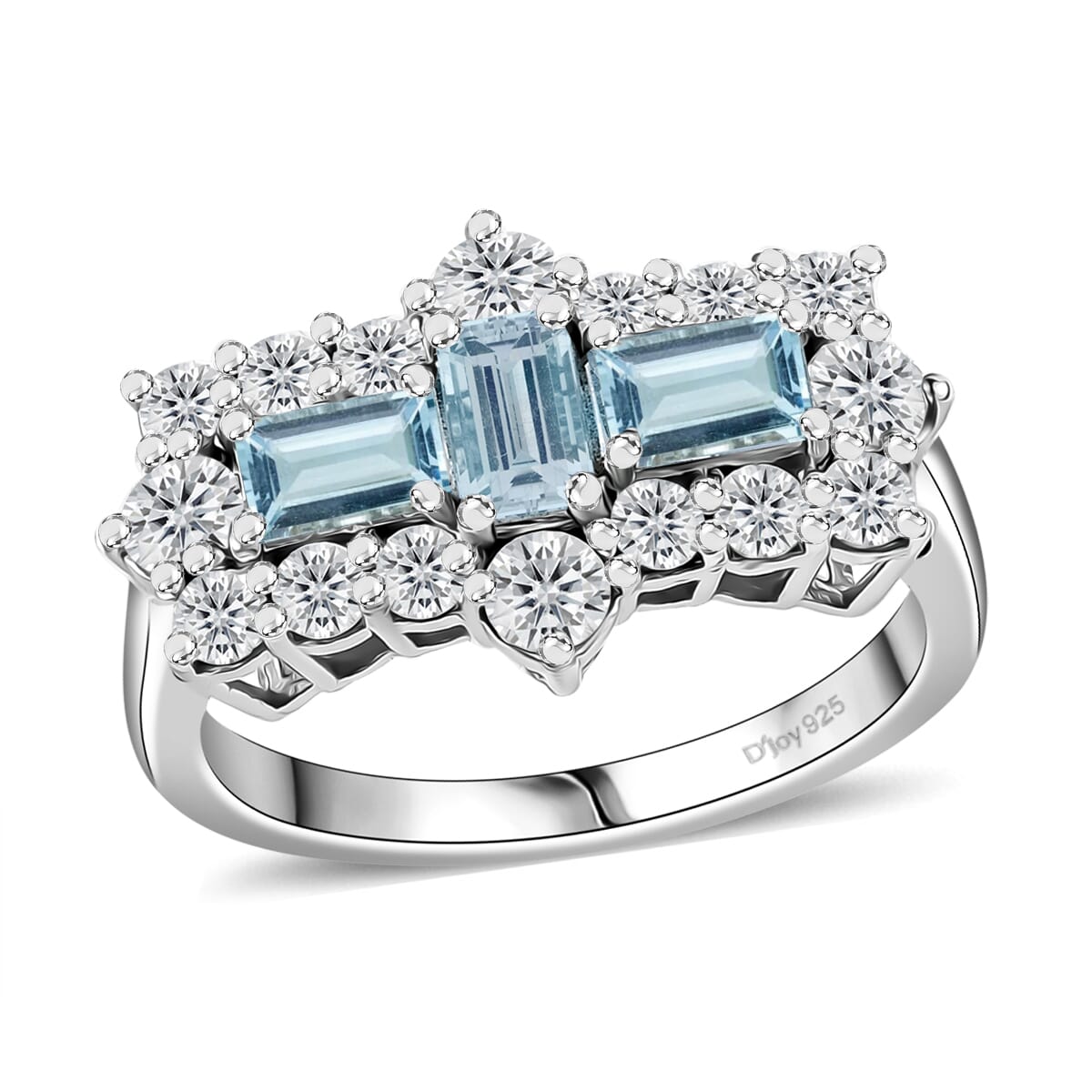 D'Joy Premium Mangoro Aquamarine and Moissanite 1.90 ctw Ocean Prism Ring in Rhodium Over Sterling Silver (Size 7.0) image number 0