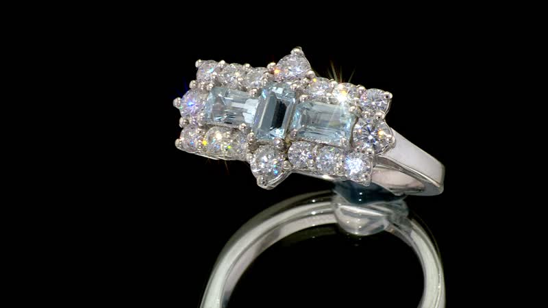 Aquamarine ,  Moissanite  Main Stone With Side Stone Ring in Rhodium OverlaySterling Silver 1.91 ctw