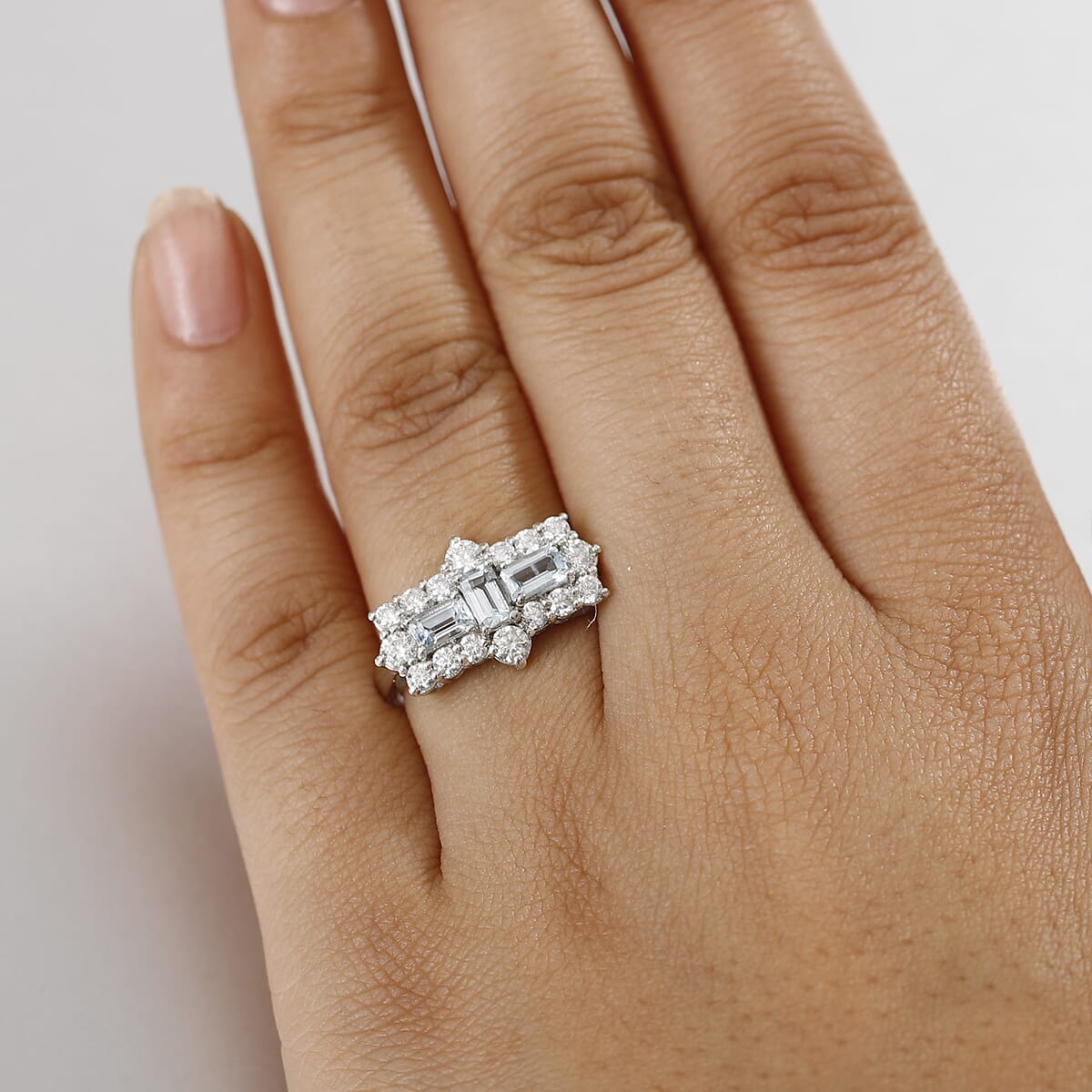 D'Joy Premium Mangoro Aquamarine and Moissanite 1.90 ctw Ocean Prism Ring in Rhodium Over Sterling Silver (Size 7.0) image number 2