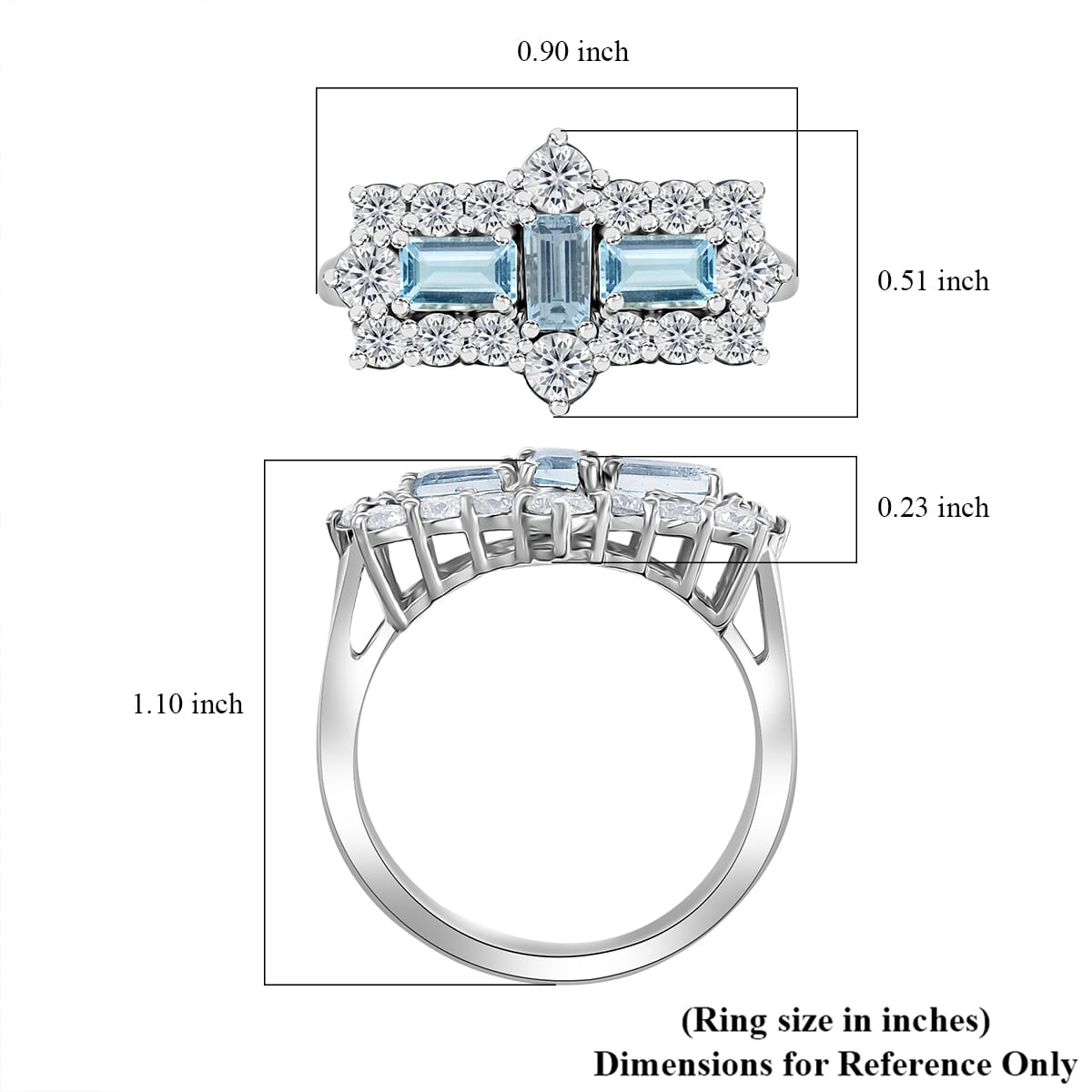 D'Joy Premium Mangoro Aquamarine and Moissanite 1.90 ctw Ocean Prism Ring in Rhodium Over Sterling Silver (Size 7.0) image number 4