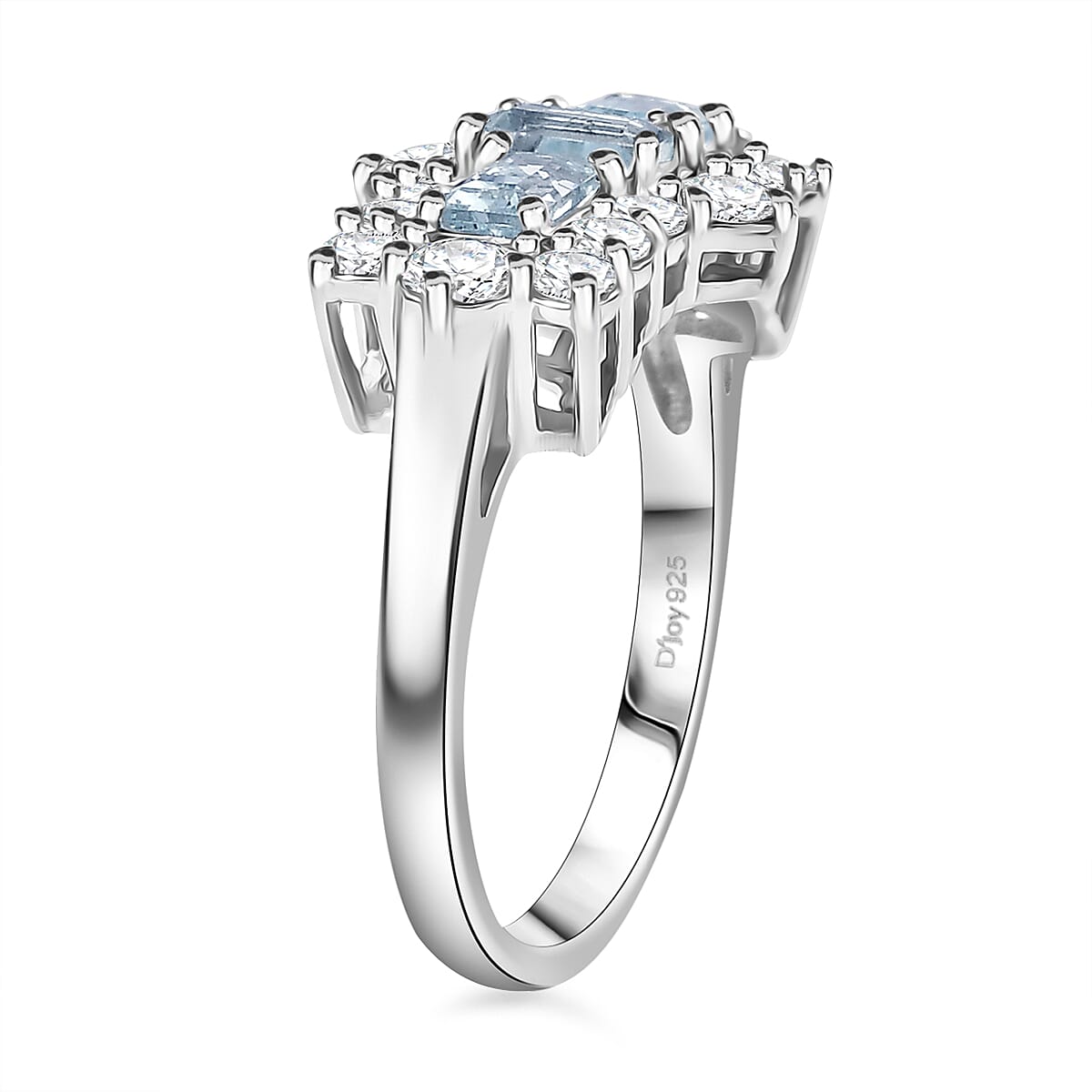 Premium Mangoro Aquamarine and Moissanite 1.90 ctw Ocean Prism Ring in Rhodium Over Sterling Silver (Size 9.0)