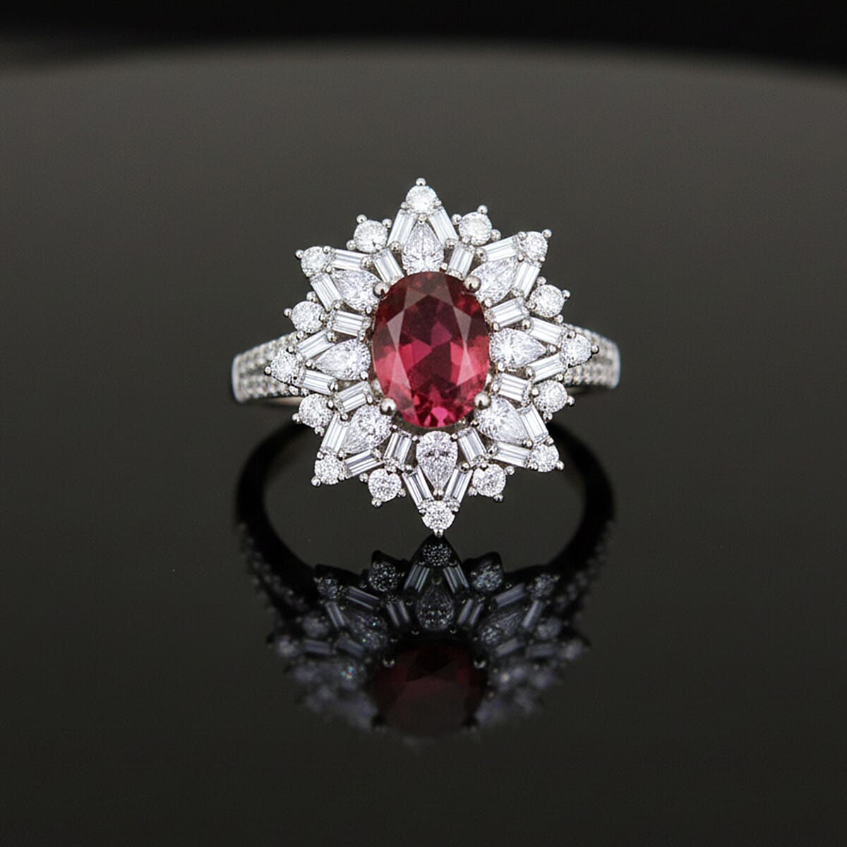 D'Joy Ouro Fino Rubellite, Moissanite Elite Starburst Ring in Rhodium Over Sterling Silver 2.70 ctw (Size 6.0) image number 1