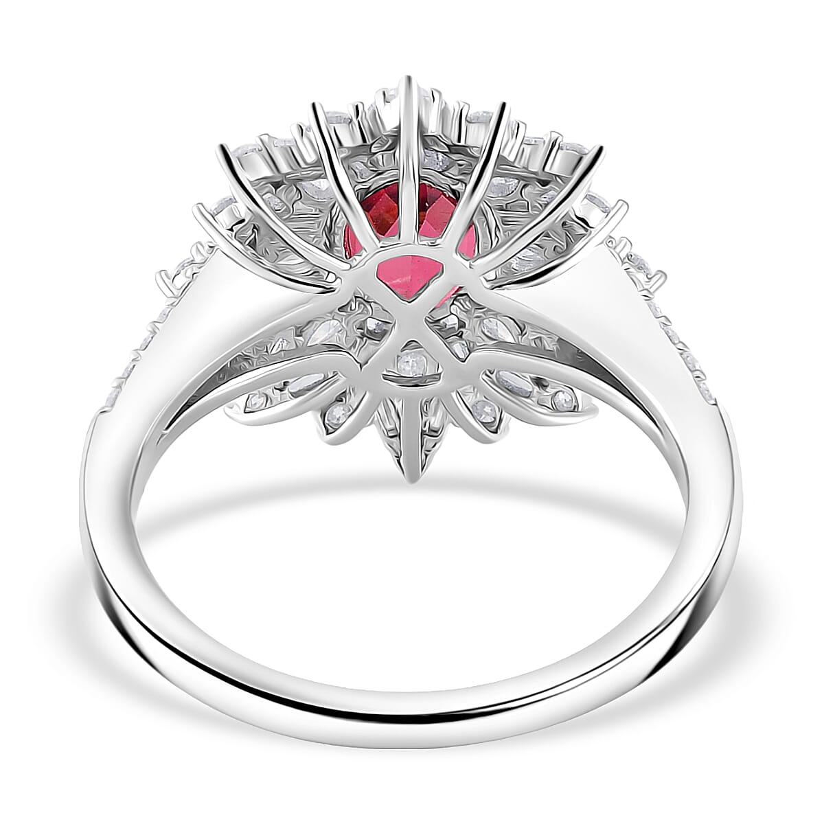D'Joy Ouro Fino Rubellite, Moissanite Elite Starburst Ring in Rhodium Over Sterling Silver 2.70 ctw (Size 6.0) image number 4