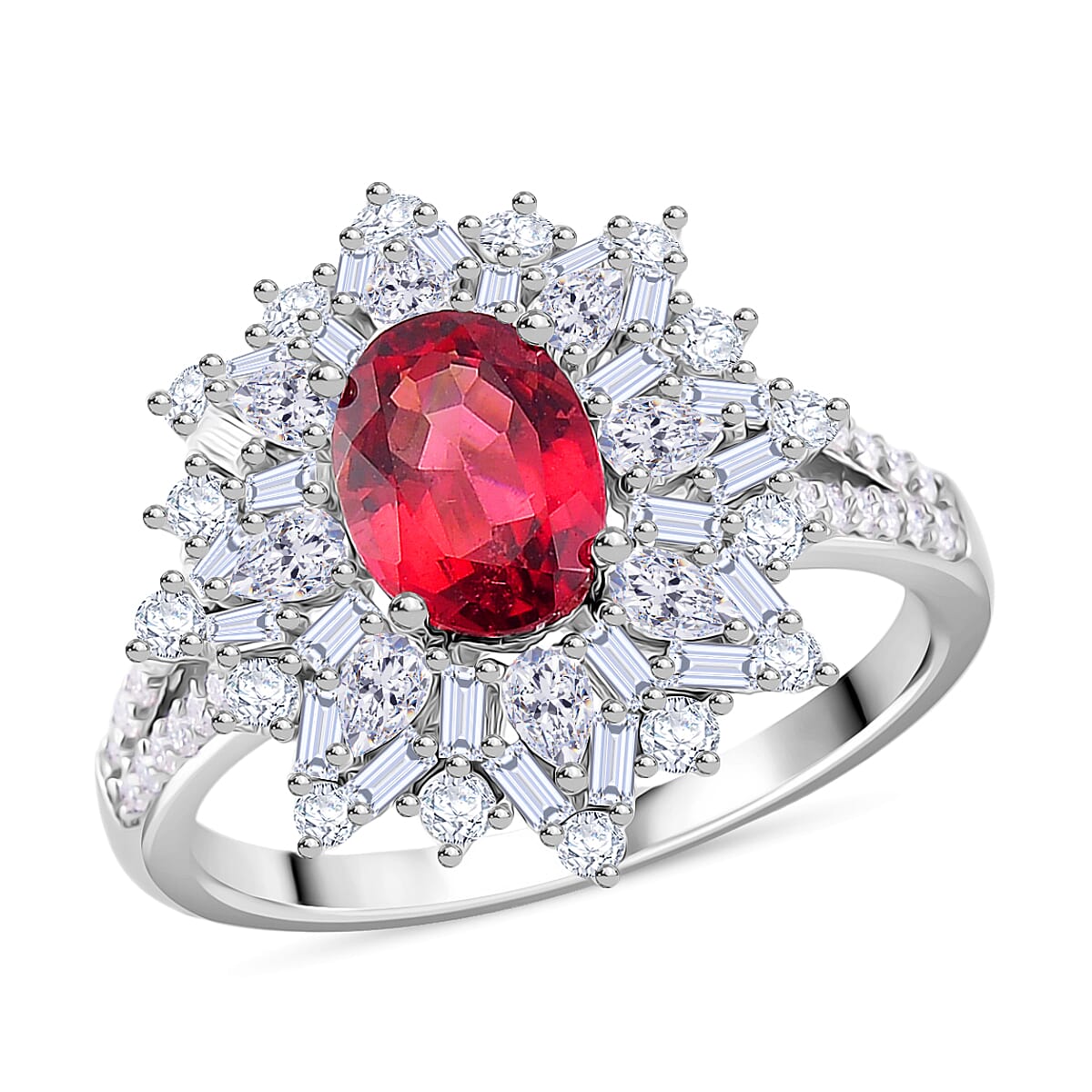 D'Joy Ouro Fino Rubellite, Moissanite Ring in Rhodium Over Sterling Silver (Size 10.0) 2.70 ctw