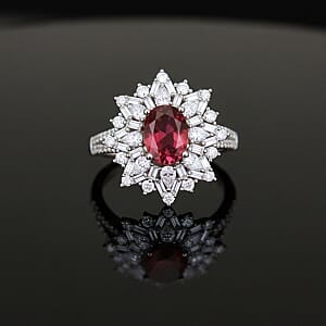 D'Joy Ouro Fino Rubellite, Moissanite Ring in Rhodium Over Sterling Silver 2.70 ctw (Size 7.0)