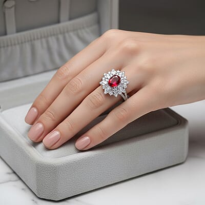 D'Joy Ouro Fino Rubellite, Moissanite Elite Starburst Ring in Rhodium Over Sterling Silver 2.70 ctw (Size 7.0)