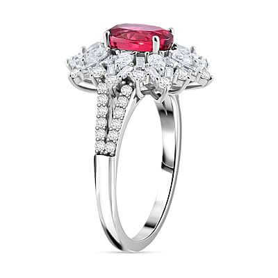 D'Joy Ouro Fino Rubellite, Moissanite Elite Starburst Ring in Rhodium Over Sterling Silver 2.70 ctw (Size 7.0)