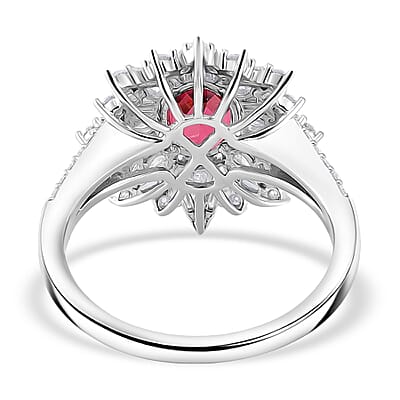 D'Joy Ouro Fino Rubellite, Moissanite Elite Starburst Ring in Rhodium Over Sterling Silver 2.70 ctw (Size 7.0)