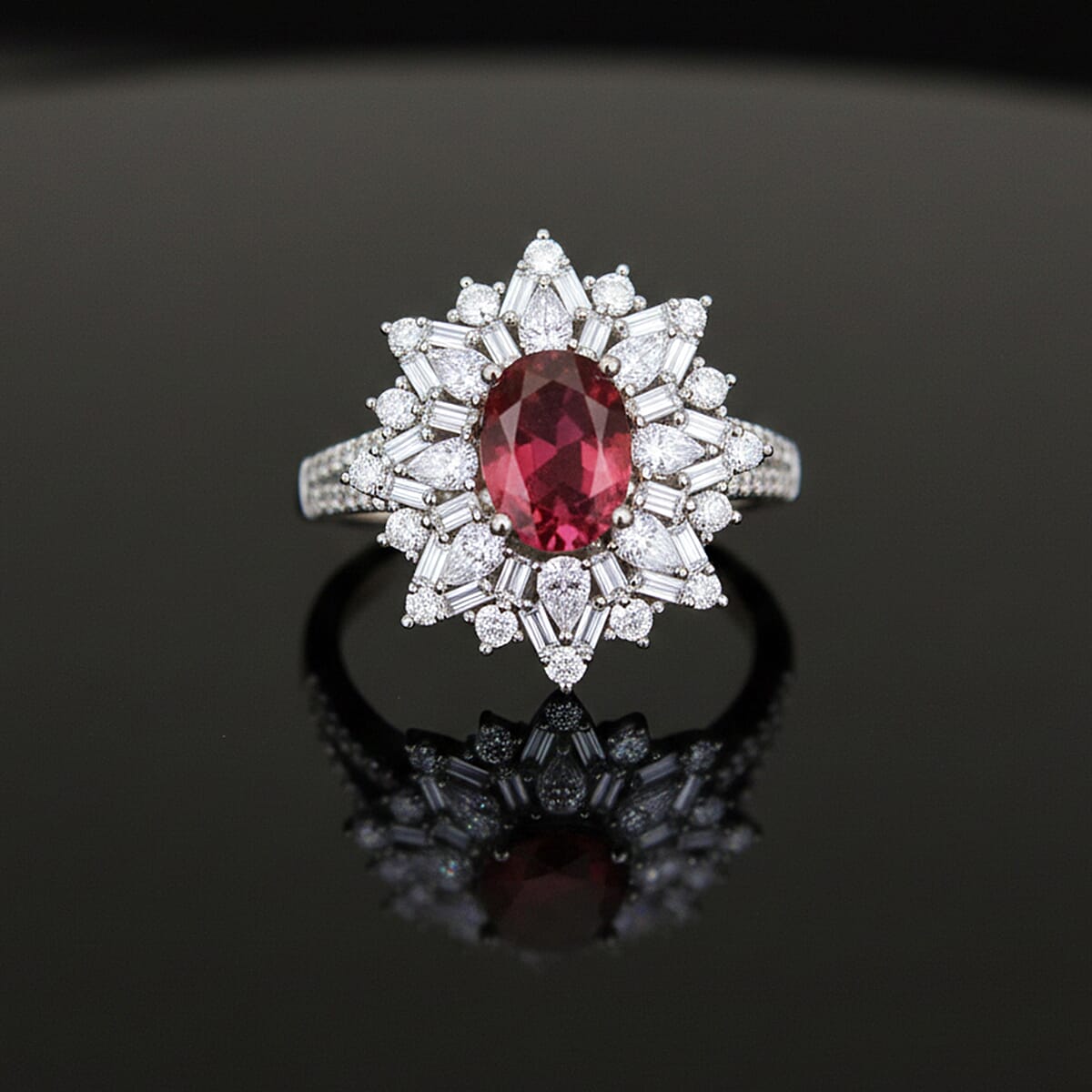D'Joy Ouro Fino Rubellite, Moissanite Elite Starburst Ring in Rhodium Over Sterling Silver 2.70 ctw (Size 8.0) image number 1