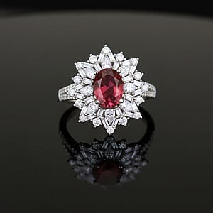 D'Joy Ouro Fino Rubellite, Moissanite Elite Starburst Ring in Rhodium Over Sterling Silver 2.70 ctw (Size 8.0)