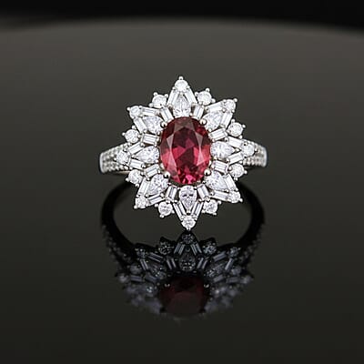 D'Joy Ouro Fino Rubellite, Moissanite Elite Starburst Ring in Rhodium Over Sterling Silver 2.70 ctw (Size 8.0)