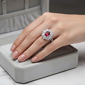 D'Joy Ouro Fino Rubellite, Moissanite Elite Starburst Ring in Rhodium Over Sterling Silver 2.70 ctw (Size 8.0)