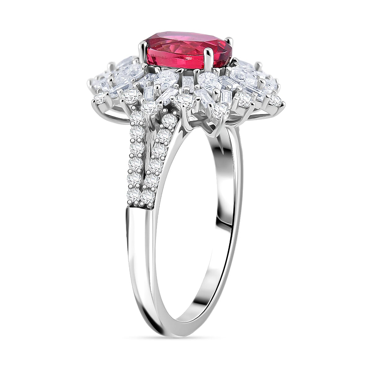 D'Joy Ouro Fino Rubellite, Moissanite Elite Starburst Ring in Rhodium Over Sterling Silver 2.70 ctw (Size 8.0) image number 3