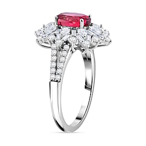 D'Joy Ouro Fino Rubellite, Moissanite Elite Starburst Ring in Rhodium Over Sterling Silver 2.70 ctw (Size 8.0)