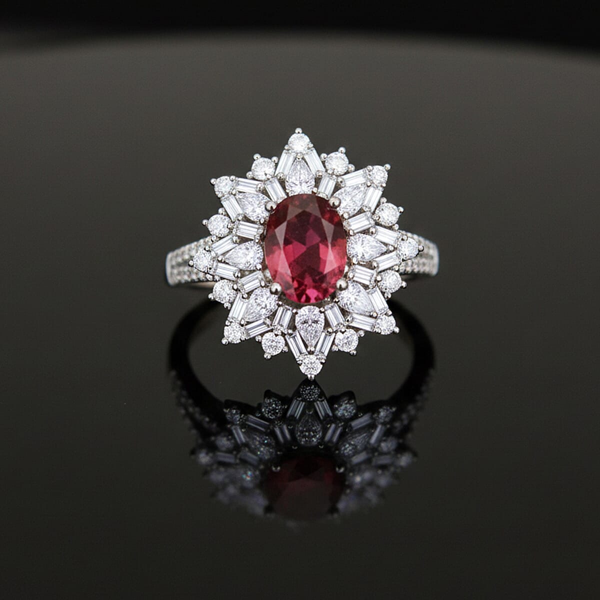 D'Joy Ouro Fino Rubellite, Moissanite Elite Starburst Ring in Rhodium Over Sterling Silver 2.70 ctw (Size 9.0) image number 1