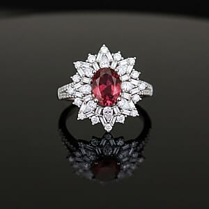 D'Joy Ouro Fino Rubellite, Moissanite Elite Starburst Ring in Rhodium Over Sterling Silver 2.70 ctw (Size 9.0)