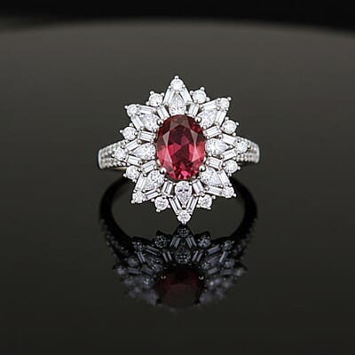 D'Joy Ouro Fino Rubellite, Moissanite Elite Starburst Ring in Rhodium Over Sterling Silver 2.70 ctw (Size 9.0)