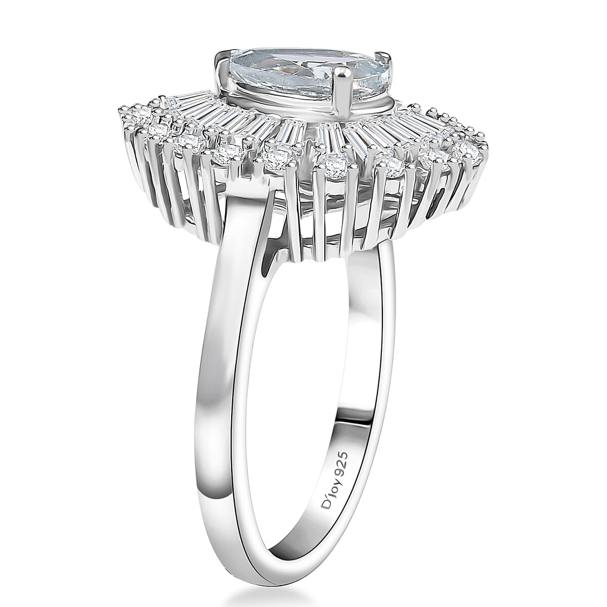 D'Joy Premium Mangoro Aquamarine and Moissanite 1.90 ctw Oceans Tear Ring in Rhodium Over Sterling Silver (Size 6.0)  image number 3