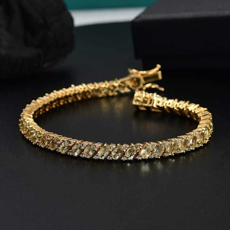 D'Joy Madagascar Yellow Apatite and White Zircon 9.60 ctw Tennis Bracelet in 18K Vermeil Yellow Gold Over Sterling Silver (6.50 In)
