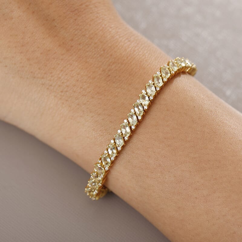 D'Joy Madagascar Yellow Apatite and White Zircon 9.60 ctw Tennis Bracelet in 18K Vermeil Yellow Gold Over Sterling Silver (6.50 In)
