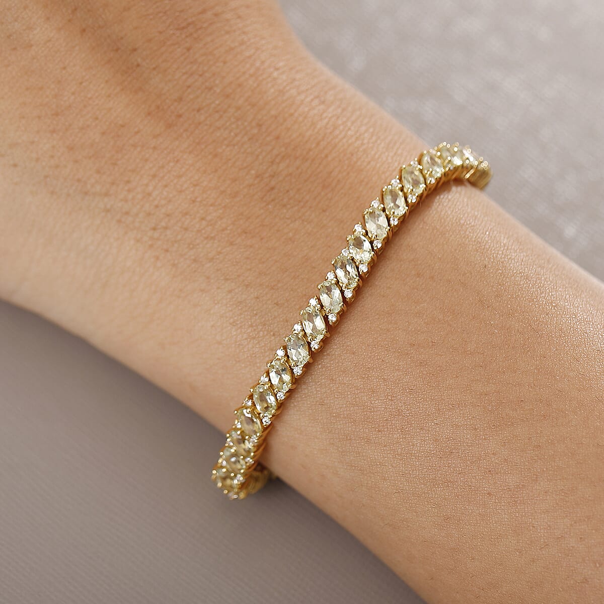 D'Joy Madagascar Yellow Apatite and White Zircon 11.85 ctw Tennis Bracelet in 18K Vermeil Yellow Gold Over Sterling Silver (8.00 In) image number 2