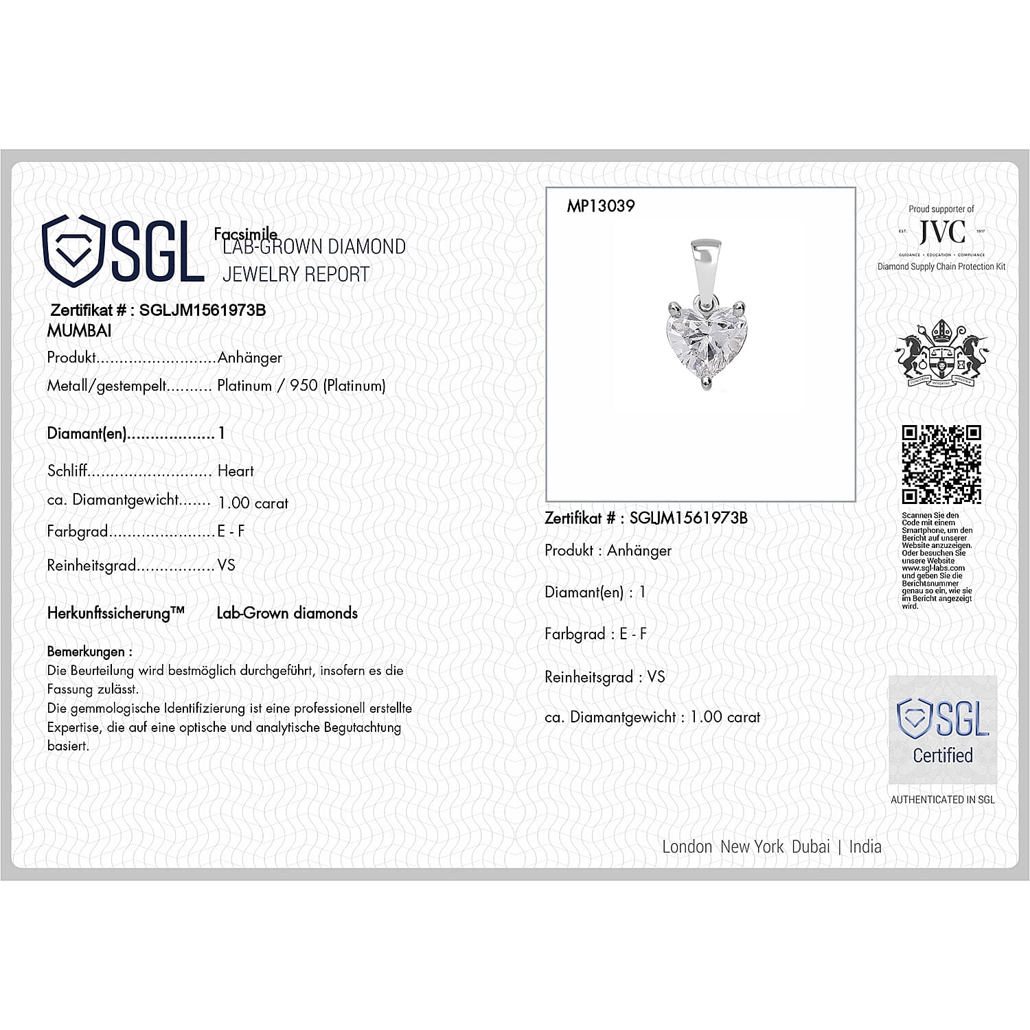 Luxuriant Lab Grown Diamond G-H SI 1.00 ctw Pendant in Platinum Over Sterling Silver