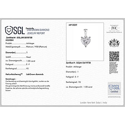 Luxuriant Lab Grown Diamond G-H SI 1.00 ctw Pendant in Platinum Over Sterling Silver