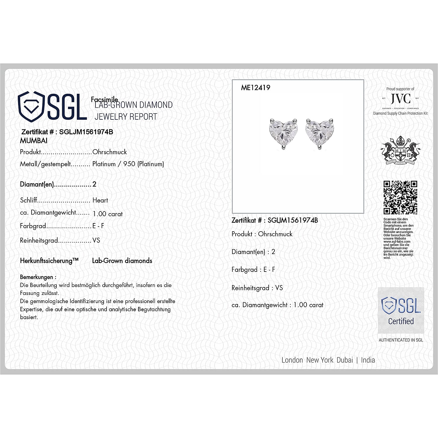 Luxuriant Lab Grown Diamond G-H SI 1.00 ctw Earrings in Platinum Over Sterling Silver