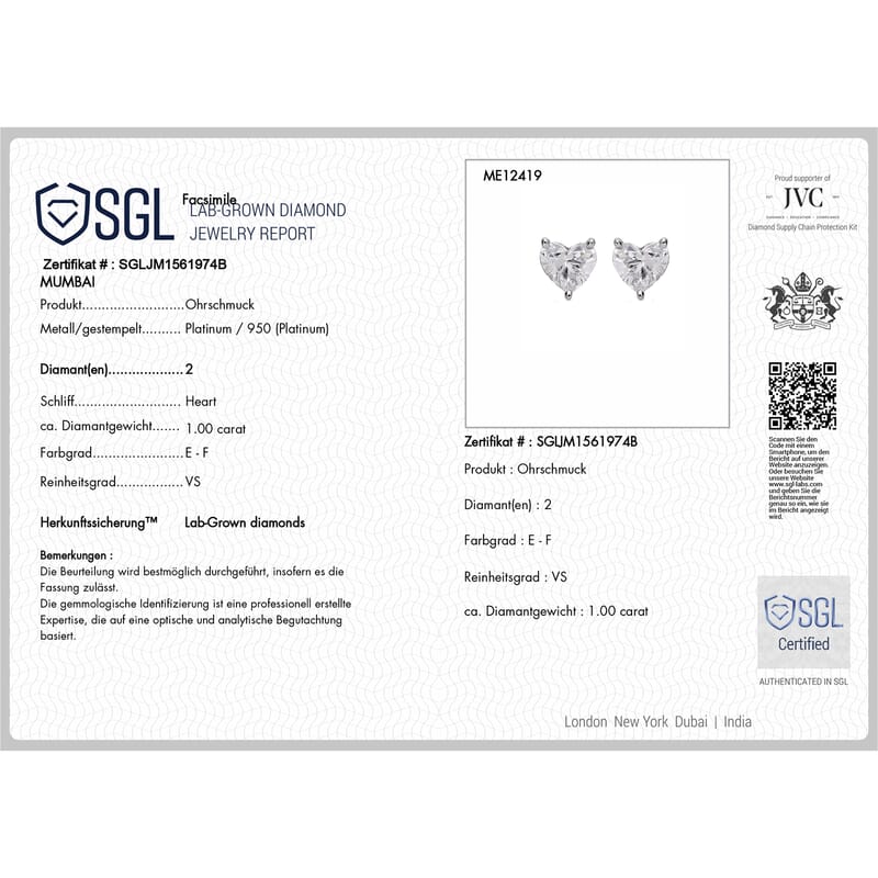 Luxuriant Lab Grown Diamond G-H SI 1.00 ctw Earrings in Platinum Over Sterling Silver