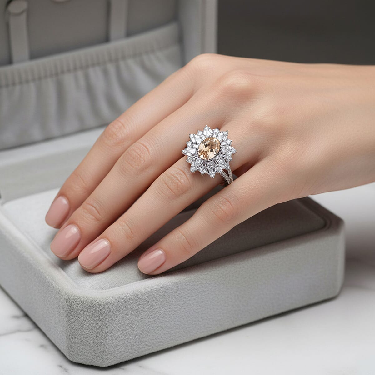 D'Joy Turkizite, Moissanite Elite Starburst Ring in Rhodium Over Sterling Silver 2.75 ctw (Size 10.0) image number 2