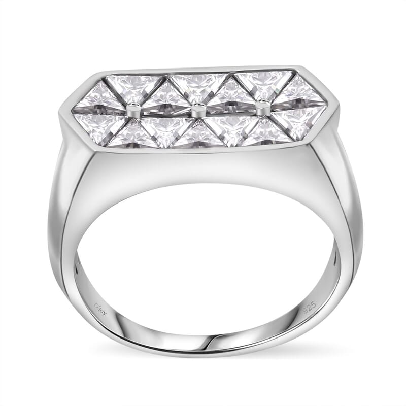 Moissanite 3.10 ctw Art Deco Ring in Rhodium Over Sterling Silver (Size 10.0)