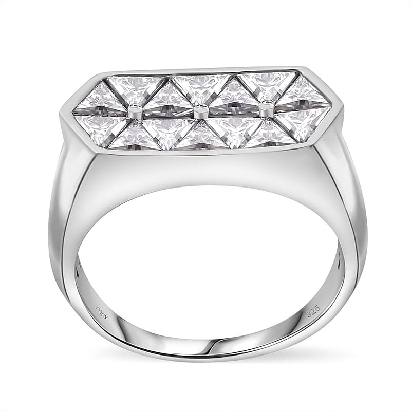 Moissanite 3.10 ctw Art Deco Ring in Rhodium Over Sterling Silver (Size 10.0)