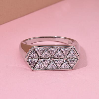 Moissanite 3.10 ctw Art Deco Ring in Rhodium Over Sterling Silver (Size 10.0)