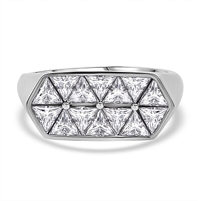 Moissanite 3.10 ctw Art Deco Ring in Rhodium Over Sterling Silver (Size 10.0)