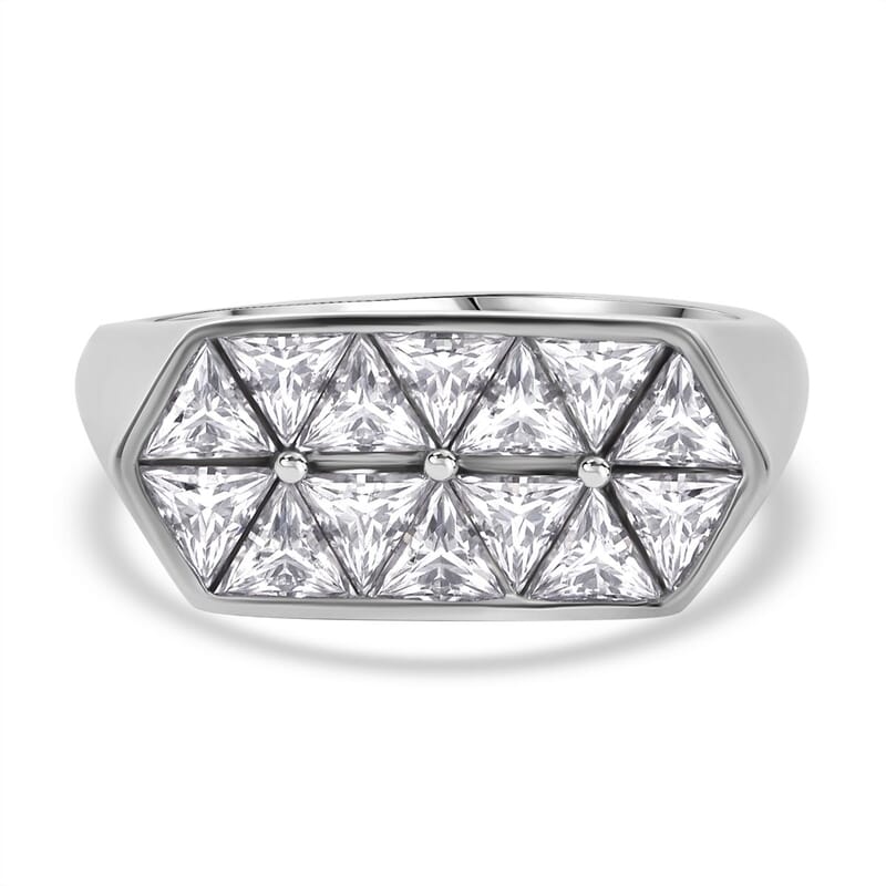 Moissanite 3.10 ctw Art Deco Ring in Rhodium Over Sterling Silver (Size 10.0)