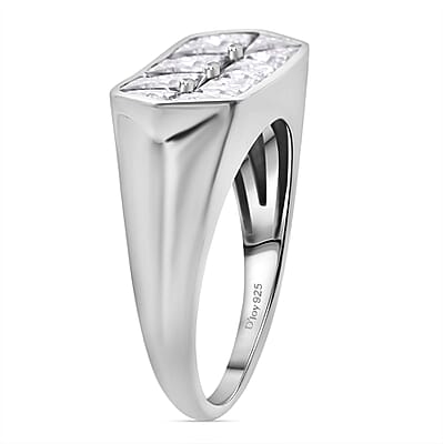 Moissanite 3.10 ctw Art Deco Ring in Rhodium Over Sterling Silver (Size 10.0)
