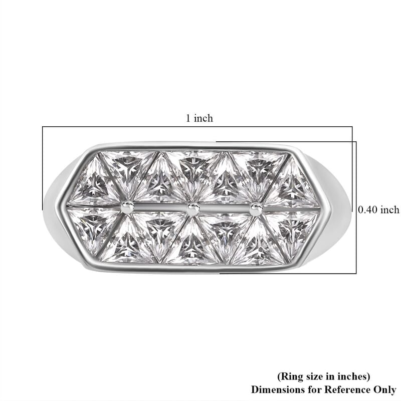 Moissanite 3.10 ctw Art Deco Ring in Rhodium Over Sterling Silver (Size 10.0)